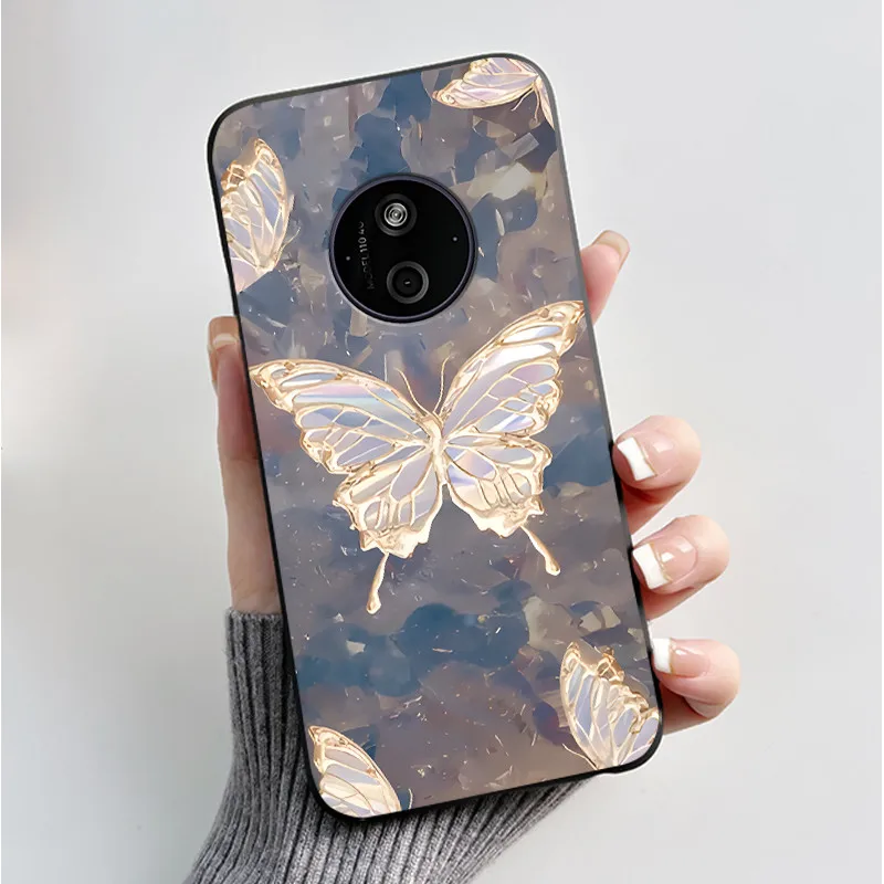 Floral Cartoon Design Soft Silicone Black Phone Case