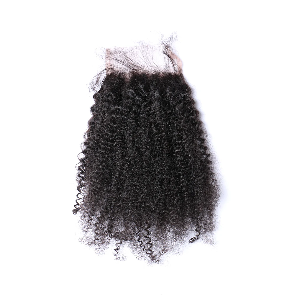 22'' 4x4 Silk Base Closure Afro Kinky Curly Human Hair Lace Frontal Free Part Bleached Knots Transparent Lace Top Human Hair