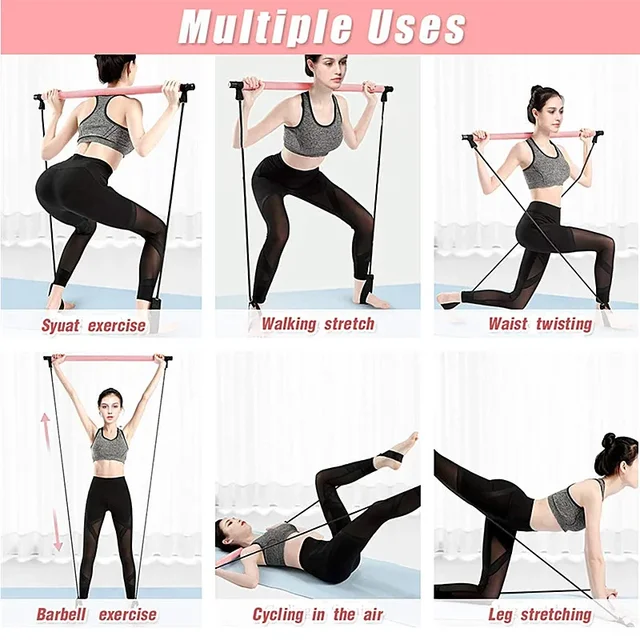 Portable Yoga Pilates Bar Stick with Resistance Band Home Gym Muscle Toning Bar Fitness Stretching Sports Body Workout Exercise 4