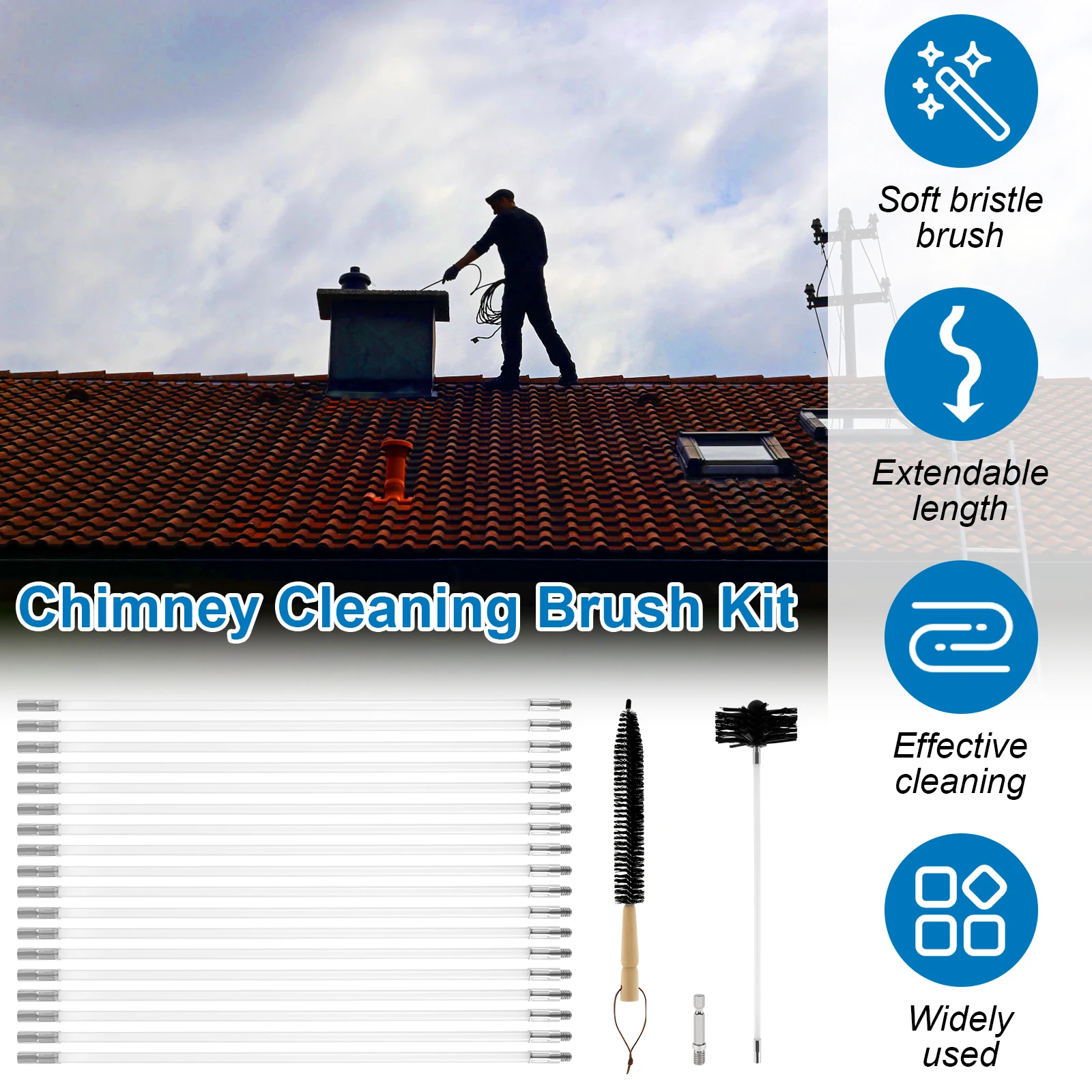 Flexible Rod Chimney Cleaning Brush Set with Extendable Handle