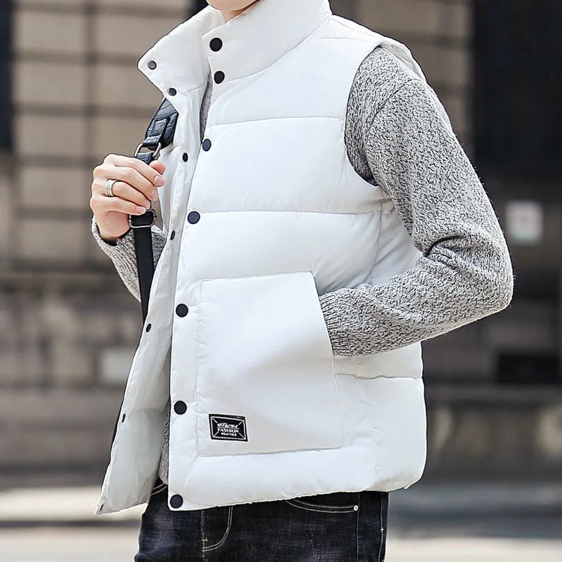 Four Colors Down Cotton Vest Stand Collar Single Breasted Pockets Men's Clothing Keep Warm Letter Embroidery Label Plus Size