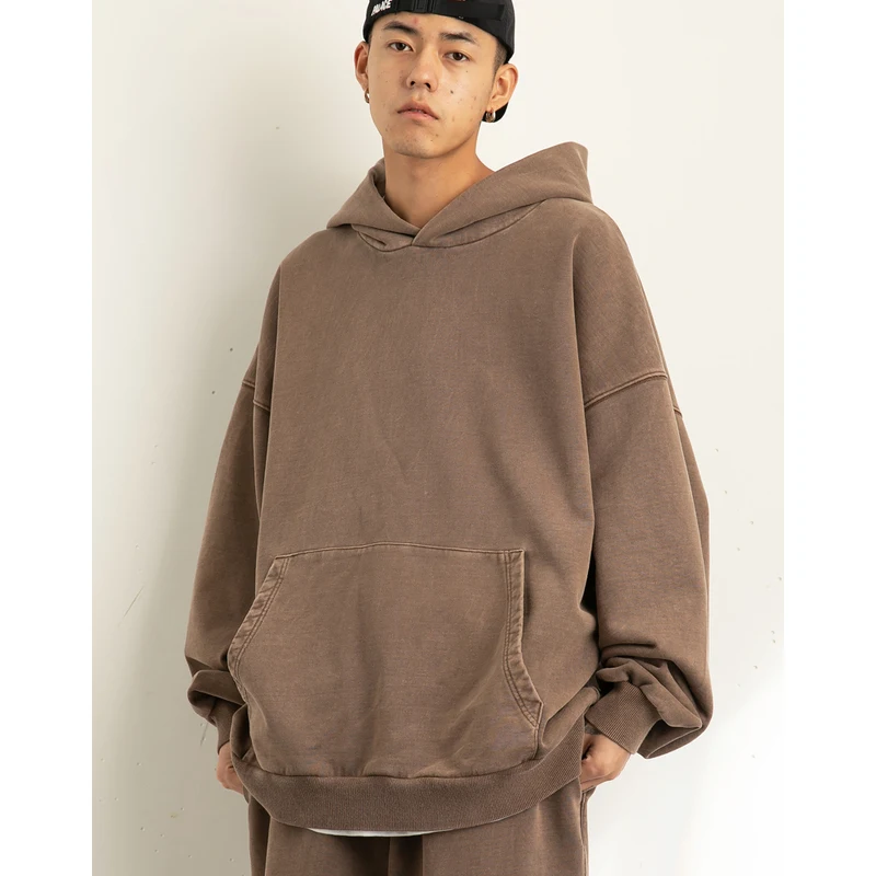 

Japanese Style Men Washed Hoodies Solid Color Brand Tops Autumn Winter Fleece Sweatshirts Pullovers Oversized Male Streetwear