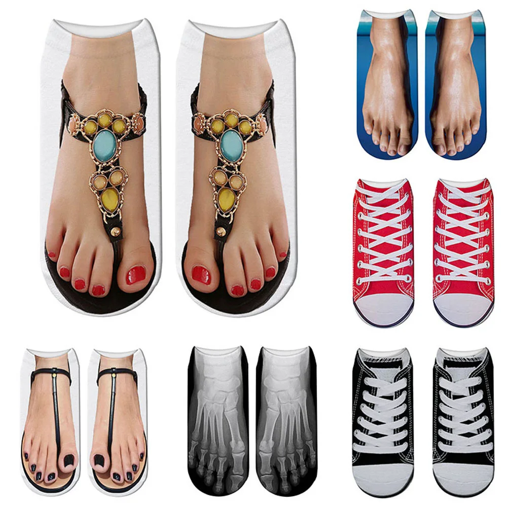 

New 3D Printed Skull Canvas Shoes Toe Flip Flops Funny Creative Pure Cotton Ankle Socks Unisex Halloween Christmas Gift Socks