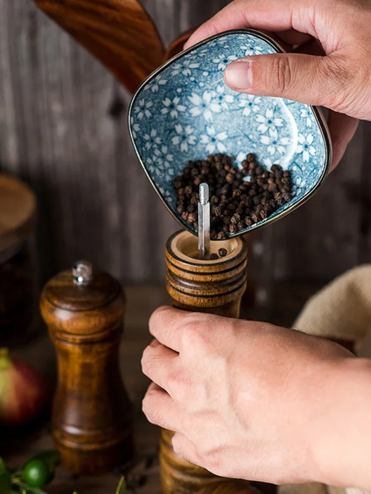 Salt and Pepper Grinder 5" 8" 10" Solid Wood Spice Pepper Mill with Strong Adjustable Ceramic Grinder Kitchen Cooking Tools For salt and pepper grinder