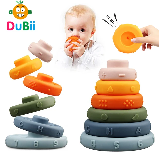Soft Building Blocks Silicone Stacking Blocks Baby Toy Round Shape Silicone Construction Toy Rubber Teethers Montessori Toy 1