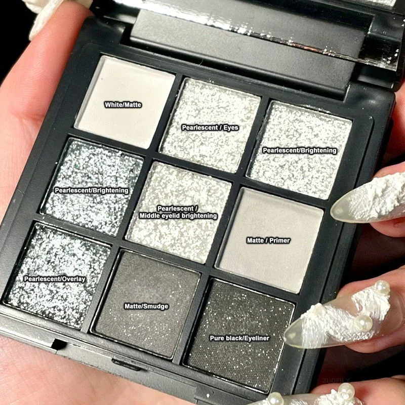 Eye shadow 9 Colors Punk Smokey Matte Glitter Eyeshadow Palette Shimmer Cool Toned Gray Black Pigment eye shadow plate glitter makeup accessories