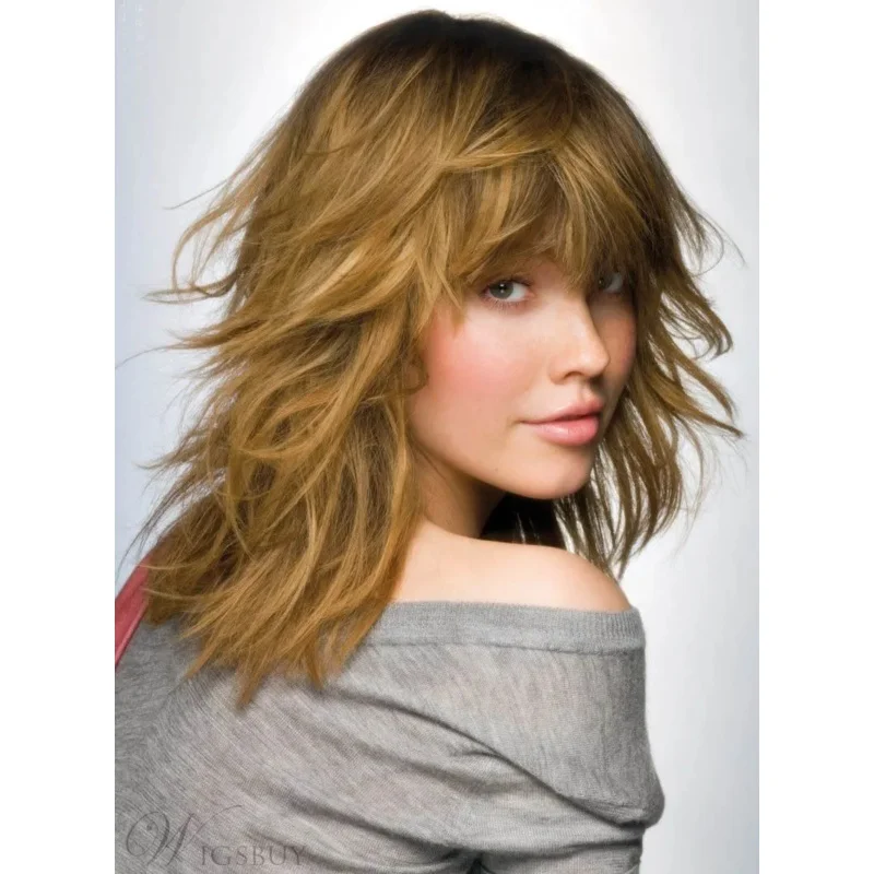 새로운 인상적인 여성 헤어스타일 중간 물결 모양의 코스프레 12인치 가발