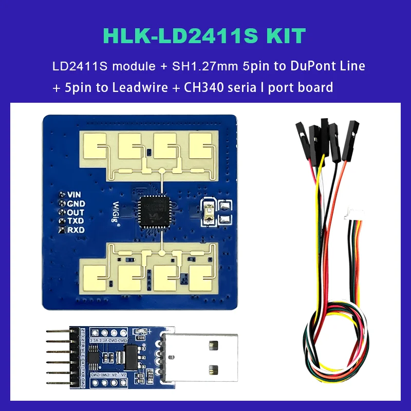 

Free Shipping HLK-LD2411S FMCW 24G Accurate Distance Detection Radar Sensor Module Smart Home 1T1R Detect Motion Human Body