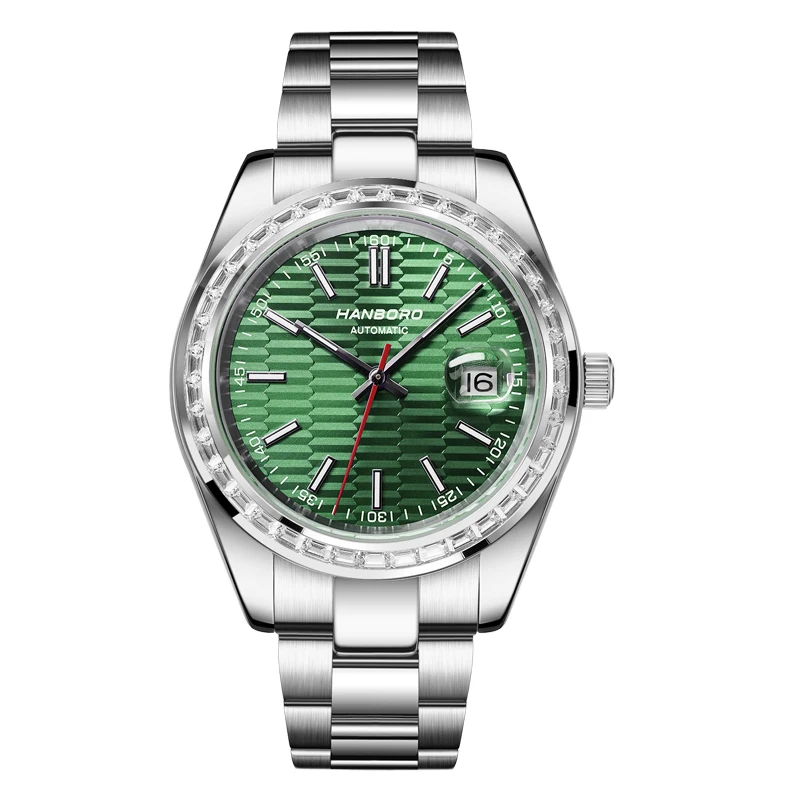 

HANBORO Men Automatic Watch 40mm Top Luxury Brand Mechanical Wristwatch Waterproof Luminous Crystal Bezel Date With Magnifier