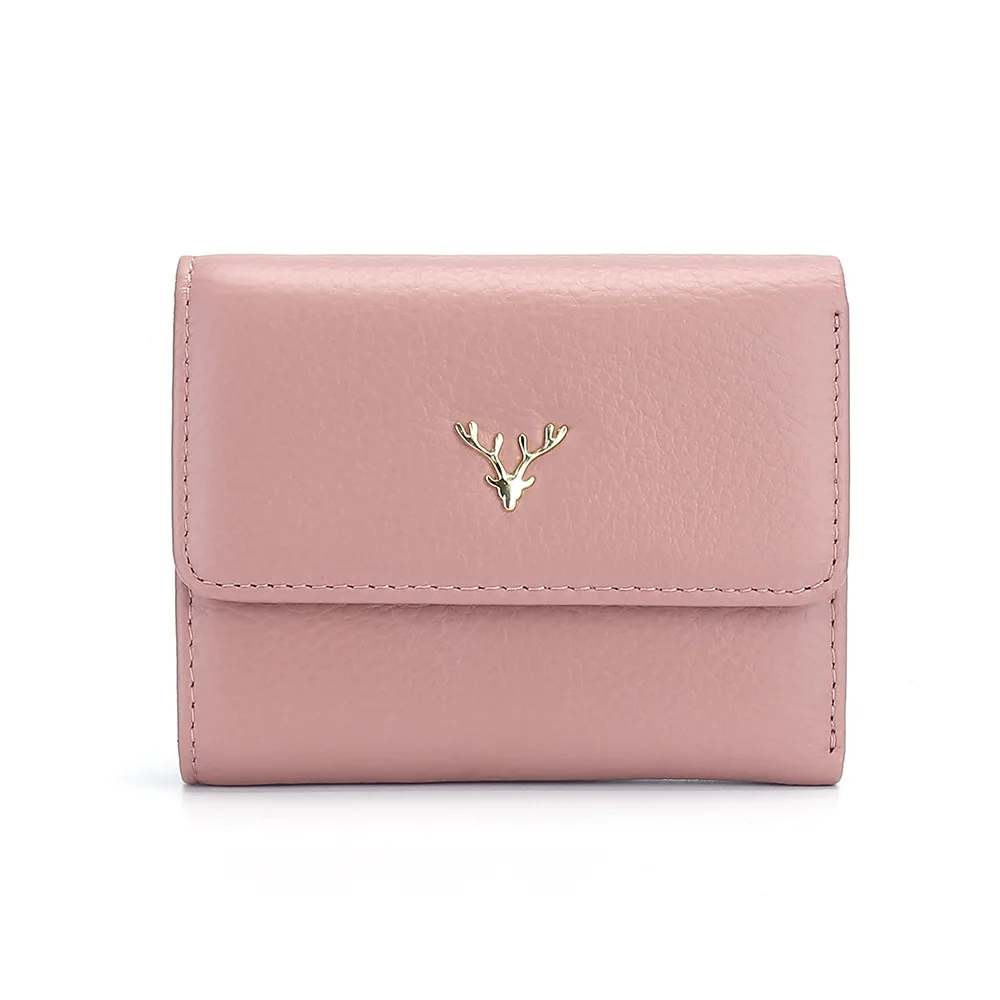 2022 new fashion short leather wallet women's three fold head layer cowhide simple small folding thin multi card position |