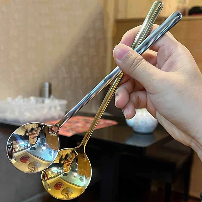 

Круглая ложка с большой головкой из нержавеющей стали, длинная ручка, перемешивающие Десертные Ложки для кухни, аксессуары, гаджеты