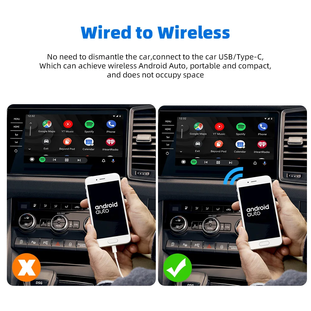 EKIY Android Auto Wireless Adapter Smart Ai Box Plug and Play Bluetooth WiFi Auto Connect Universal For Wired Android Auto Cars