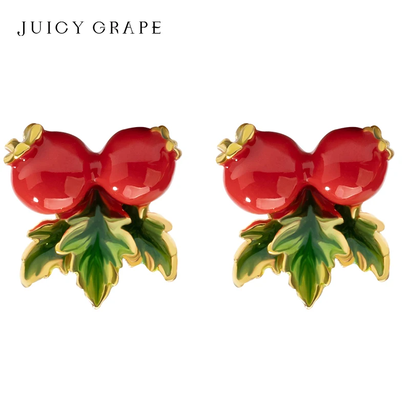 

New Korean Fruit Leaves Stud Earrings For Girls 925 Silver Pin Delicate Hand Enameled Stud Earrings Party Women Banquet Jewelry