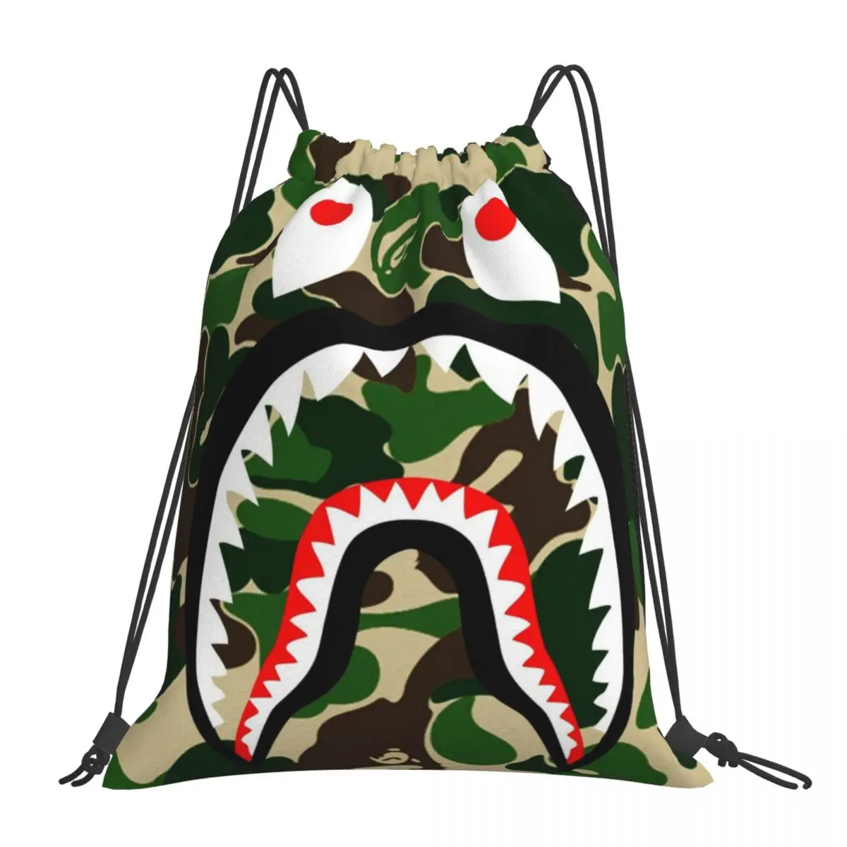 

Shark Camo Backpacks Portable Camouflage Drawstring Bags Drawstring Bundle Pocket Sundries Bag Book Bags For Man Woman Students