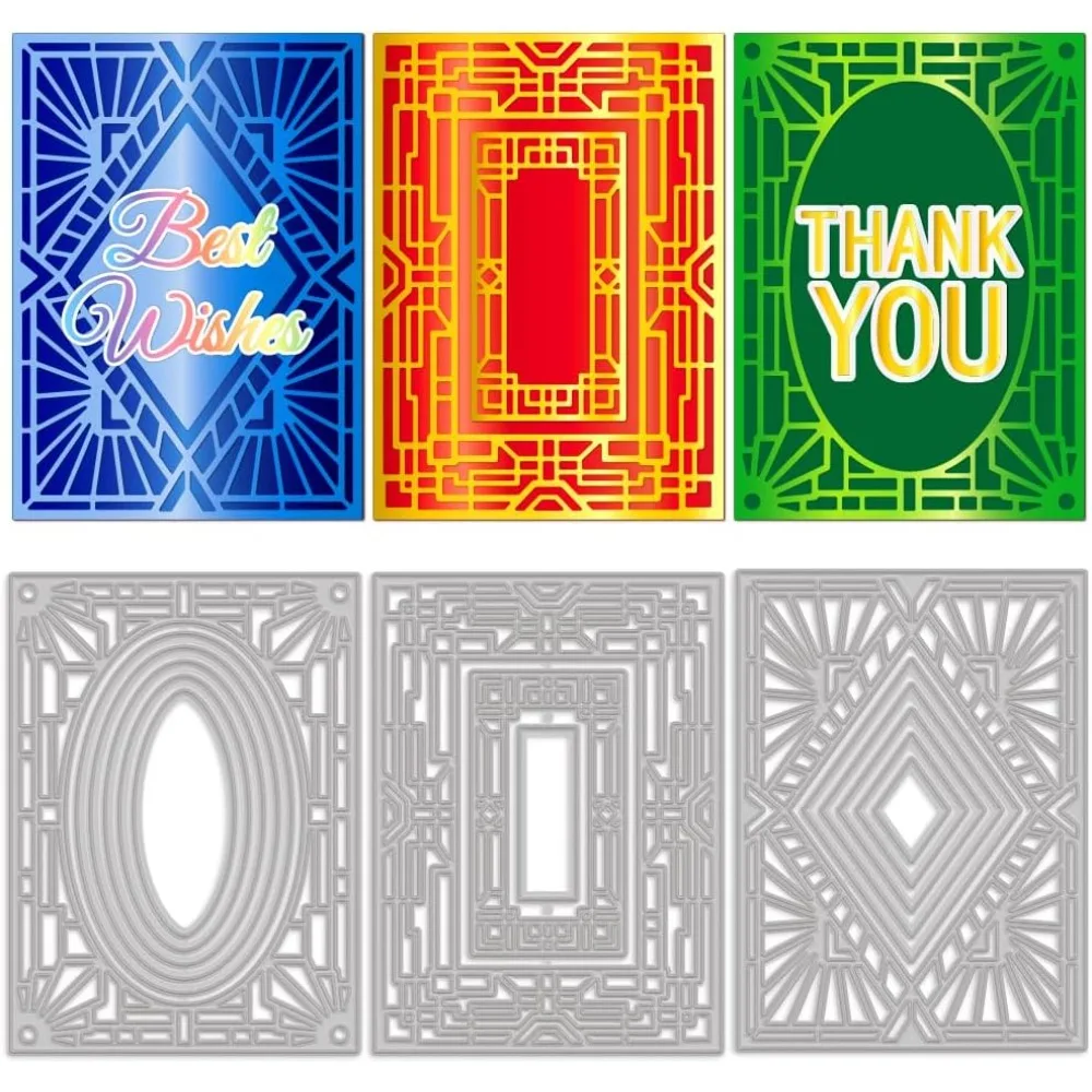 

3pcs Decorative Frame Metal Die Cuts Rectangle Carbon Steel Cutting Dies Stencils 4.3×6inch DIY Crafts Cards Cutting Dies Cuts