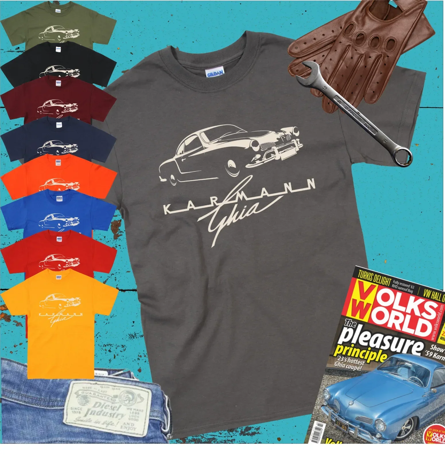Футболка Karmann Ghia, классический автомобиль, винтажный Ретро Hotrod Ratrod Cruiser