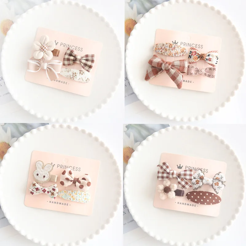 4pcs/set Mini Baby Girls Hair Clip Cute Floral Coffee Bow Princess Hairpin for Toddler Lovely Bang Side Clip Hair Accessories