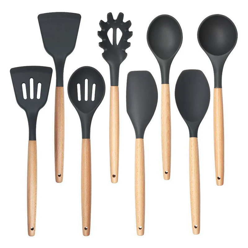 Silicone Kitchenware Cooking Spatula Soup Spoon Wooden Handle Non-stick Cookware Spatula Kitchen Cooking Tool