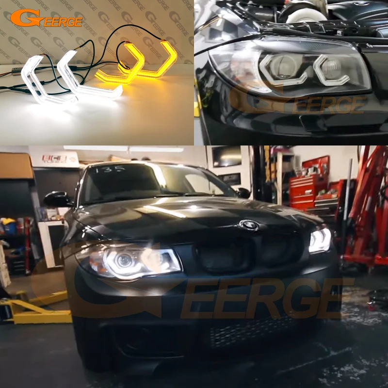 Per Bmw Serie 1 E82 E88 E87 E81 Ultra Bright 3D Hexagon Crystal Concept M4 Iconic Style Led Angel Eyes Halo Rings Day Light