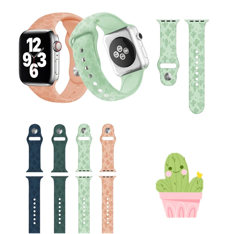 

Summer Cactus For Apple Watch Strap IWatch Series 7/SE/6/5/4 Watchband iWatch Embossed Silicone Strap For Iwatch Strap ladies
