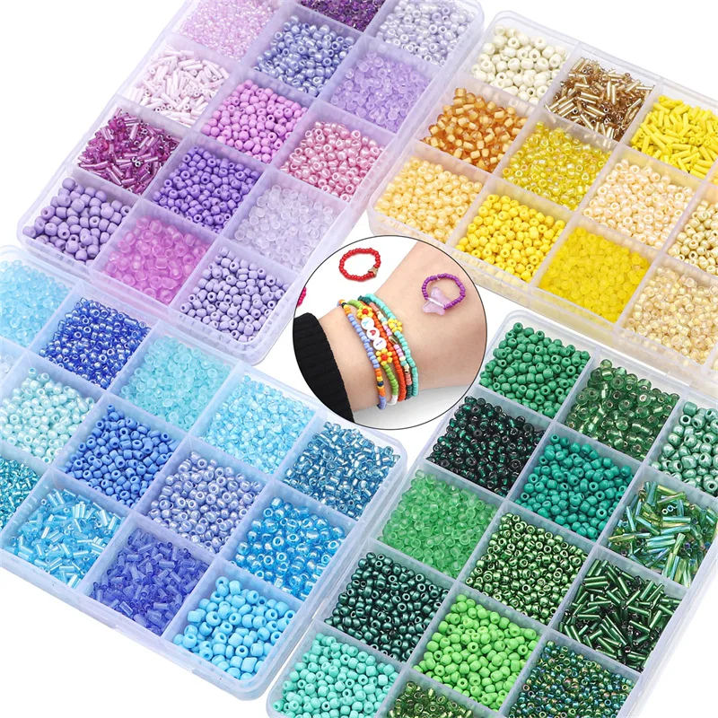 grade de vidro contas semente conjunto caixa para pulseira jóias fazendo granel needlework diy acessórios imitação pérola espaçador grânulo kits