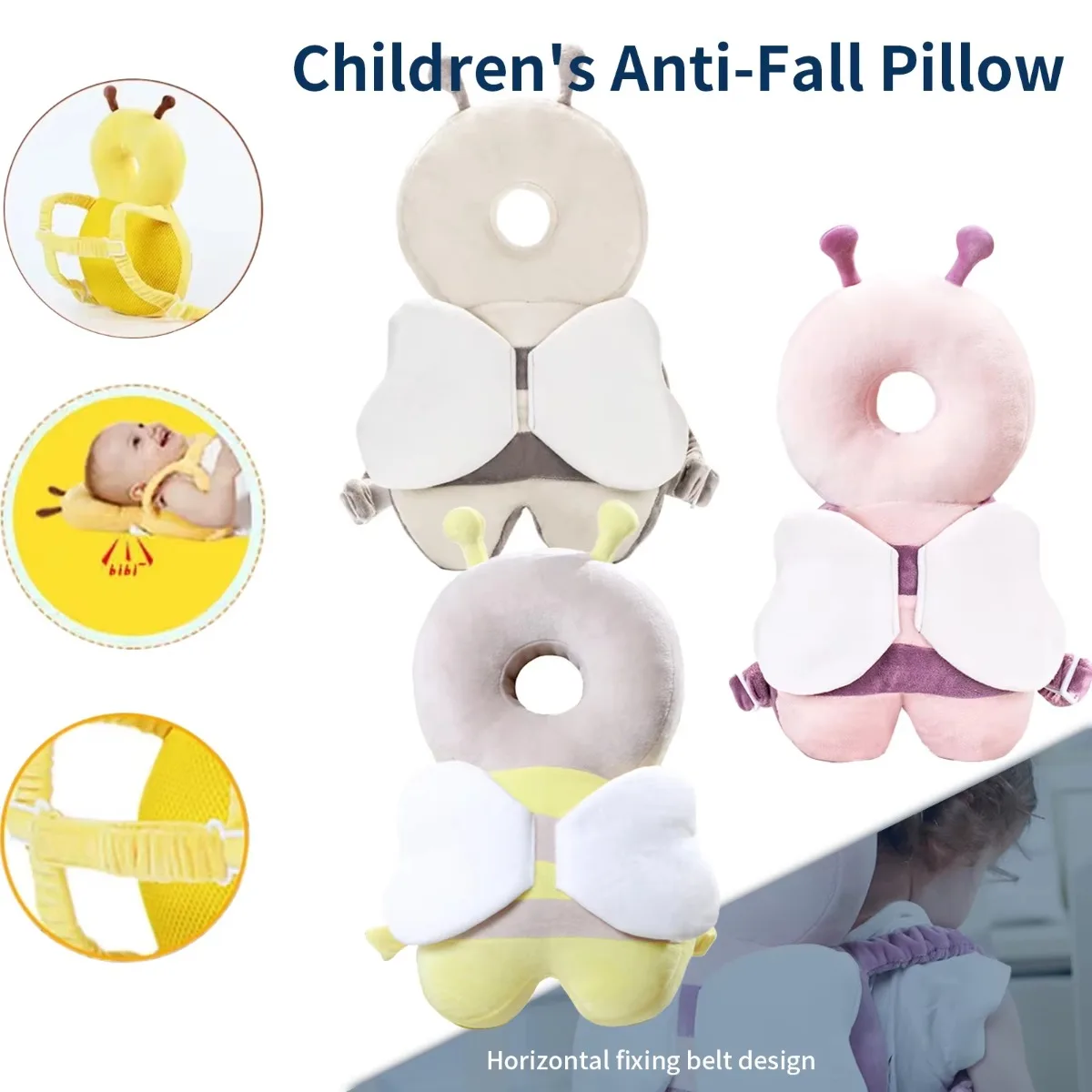 Baby Head Protection Backpack Pillow Toddler Head Safety Pad with Pinching Anti-fall Baby Pillows Newborn Bebe Cute Bee Cushion