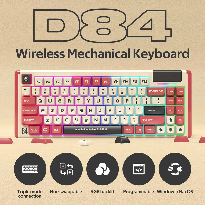 Dustsilver-D84-Three-Mode-Mechanical-Keyboard-84-Keys-RGB-Hot-Swappable ...