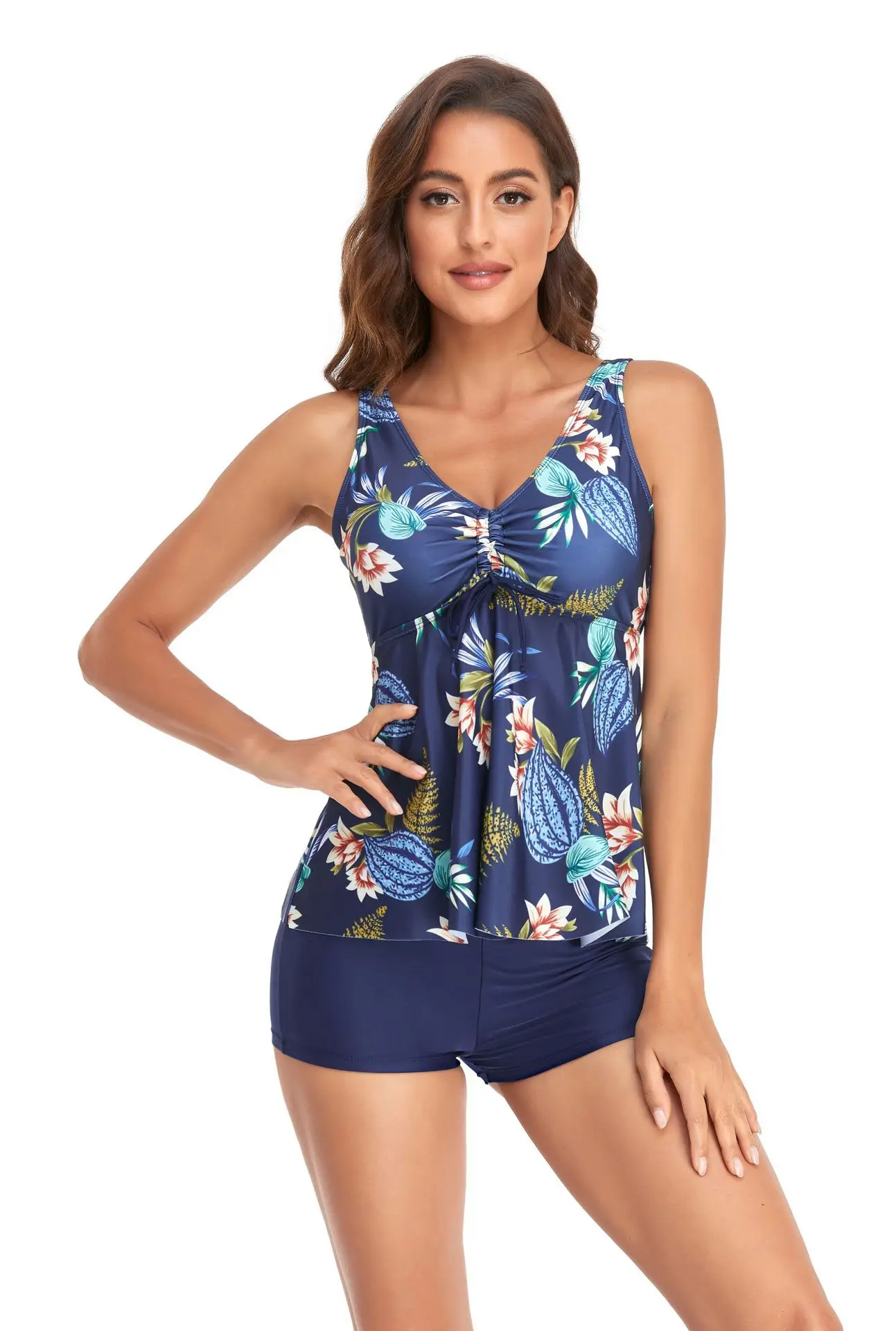 Women's Swimsuit 2023 Two Pieces Solid Color Bikini Sexy V-neck Suspenders Backless Bathing Suit Pants Summer Beachwear Swimwear