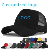 Customized Logo Hard Top 5 Pieces Mesh Baseball Cap For Men Women Advertising Cap Breathable Sun Hat Solid Color Visor Gorra 1