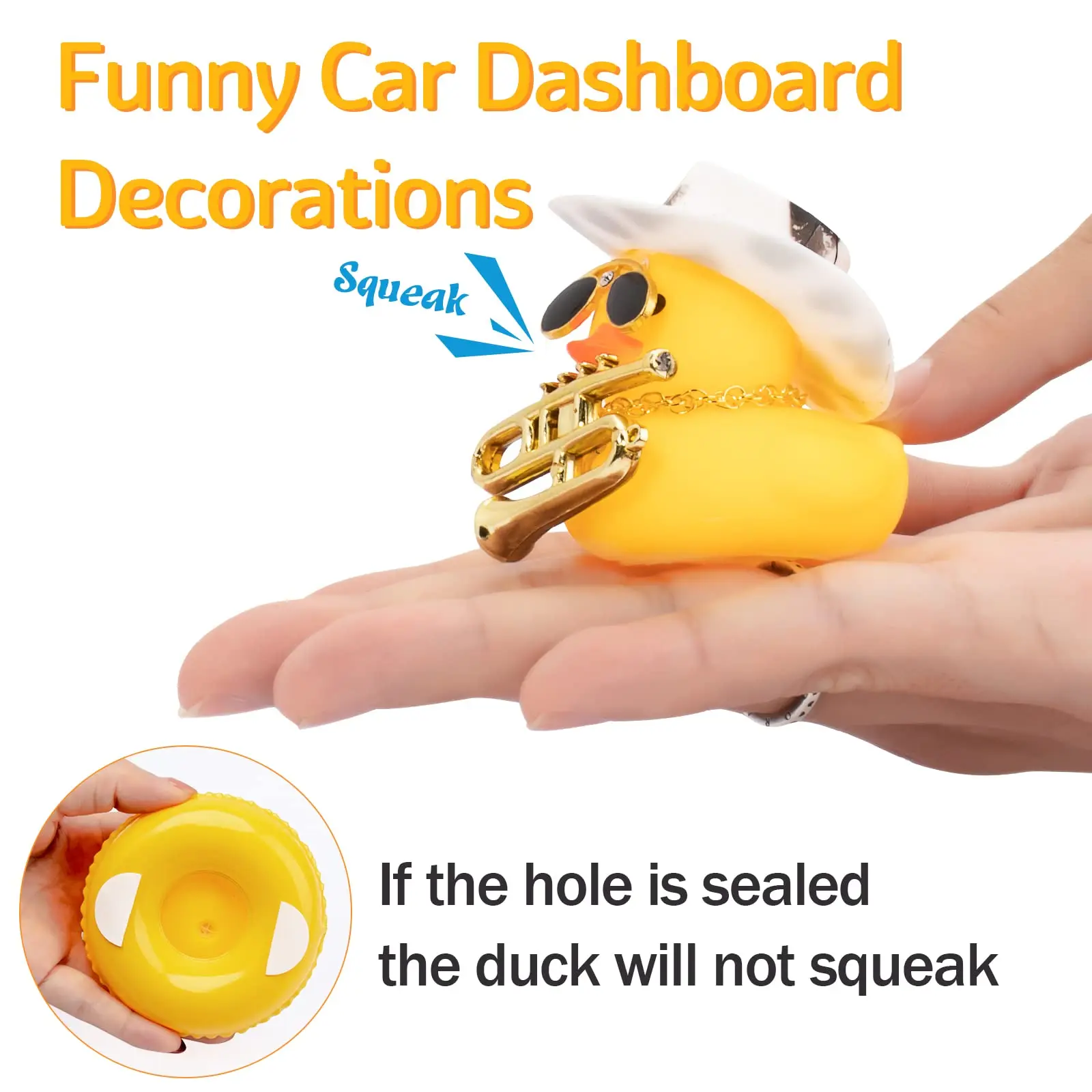 Car Duck Ornament Dashboard Decorations for Car Rubber Accessories with Sunglasses Hat Necklace Swim Ring and Mini Musical Instr 3