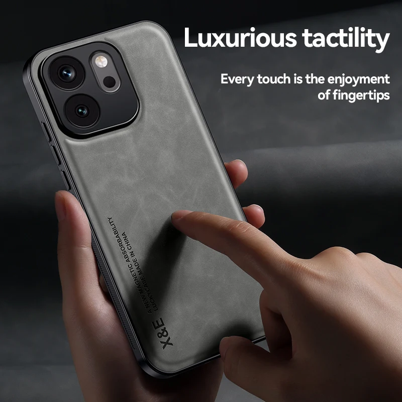 Luxury Skin-Feel Magnetic Phone Case with Built-in Metal Plate & Non-Slip Design