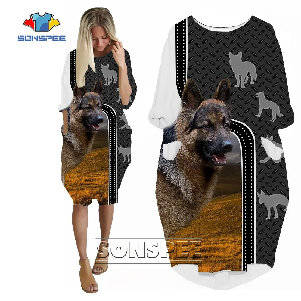 

SONSPEE 2022 Women's Cute Dog Animal Dress Cool Collie Harajuku Clothing Amazing Designs Custom Loose Long Sleeve Pocket Skirt