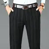 Autumn Winter Business Casual Striped Suit Pants Mens Brushed Straight Slim Fit Trousers for Men Thick Office Formal Dress Pants 1