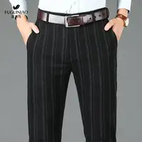 Autumn Winter Business Casual Striped Suit Pants Mens Brushed Straight Slim Fit Trousers for Men Thick Office Formal Dress Pants 1