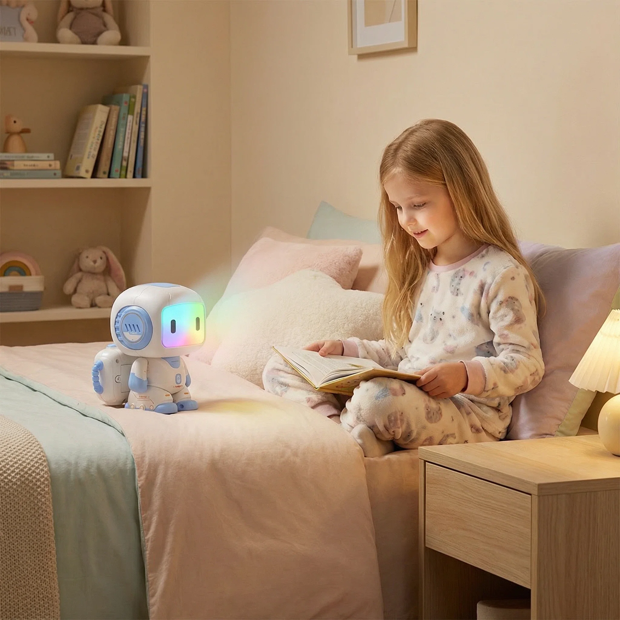 Interactive Children's Robot Toy with Rainbow LED Screen - Music & Storytelling Educational Companion, Touch-Control Rechargeable Gift