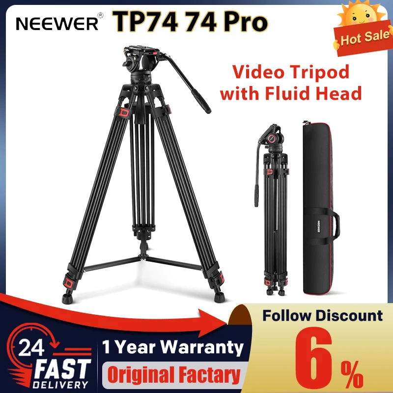 NEEWER TP74 프로 비디오 삼각대, 유체 헤드, 프리미엄 유체 드래그 팬 헤드, 빠르고 쉬운 모드 전환, 74 인치