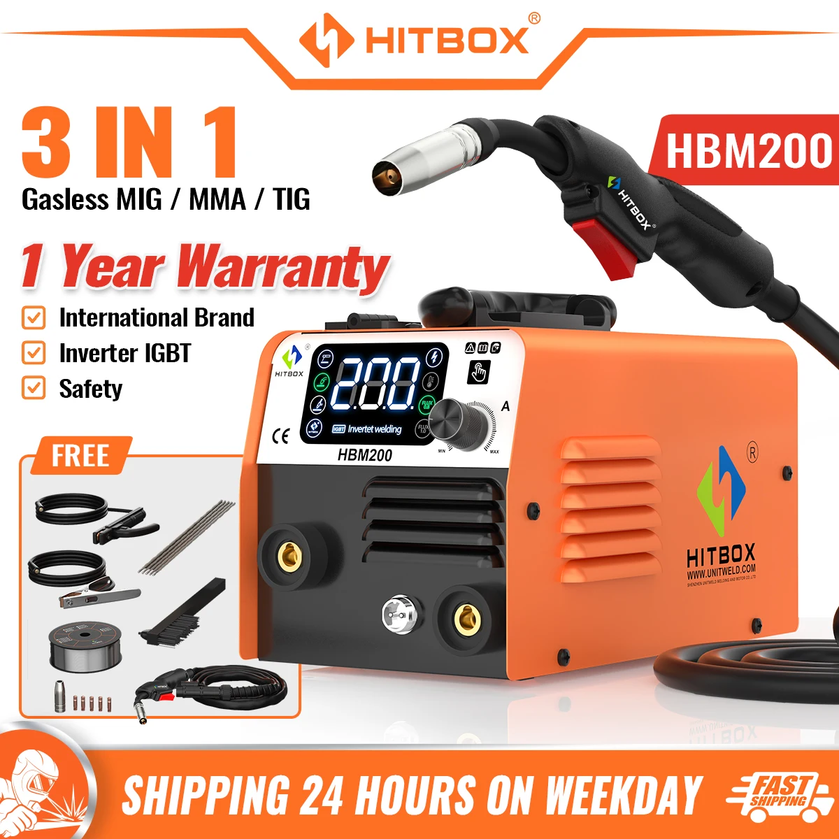 HITBOX 3 in1 MIG Semi-automatic Welding Machine without Gas Inverter MMA Arc MIG TIG Welder Synergy HBM200 welding welders