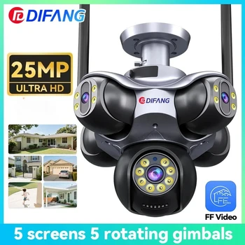 25MP Five Screen WiFi Camera Five Lens CCTV IP Cam 10K 20MP Security IP Camera Video Surveillance 720° PTZ Home Security Cam 1