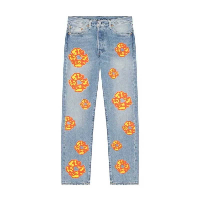 

High Waisted Wide Leg Flowers Printed Jeans for Women Spring Summer Pants Loose Versatile Straight Leg Drape Floor Mop Trousers