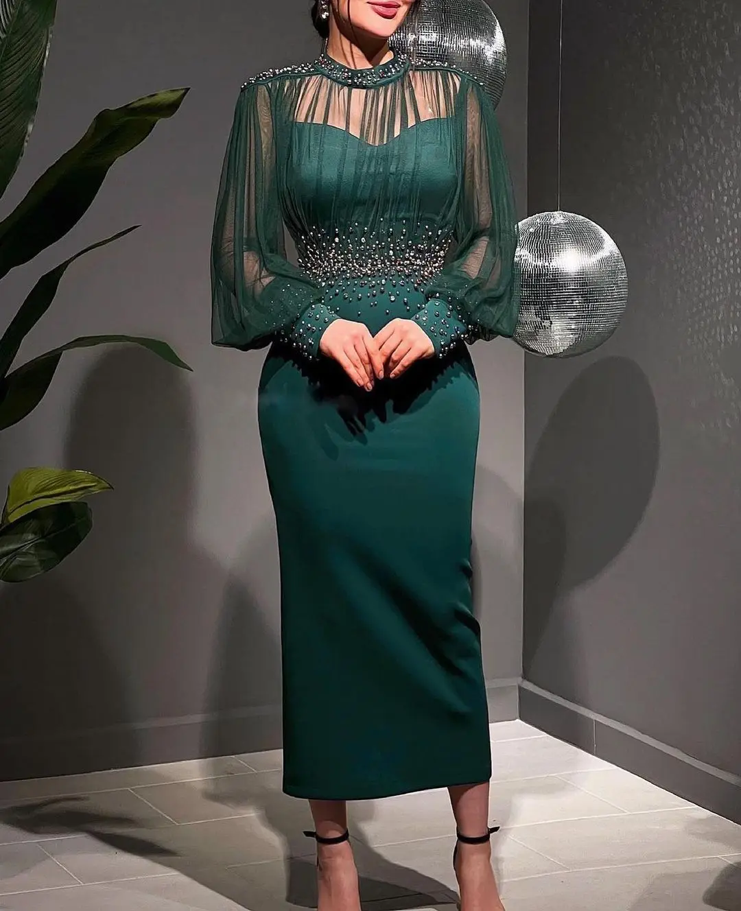 High Neck Applique Evening Dress Saudi Arabia Style Sleeveless Long Formal Dresses Y958