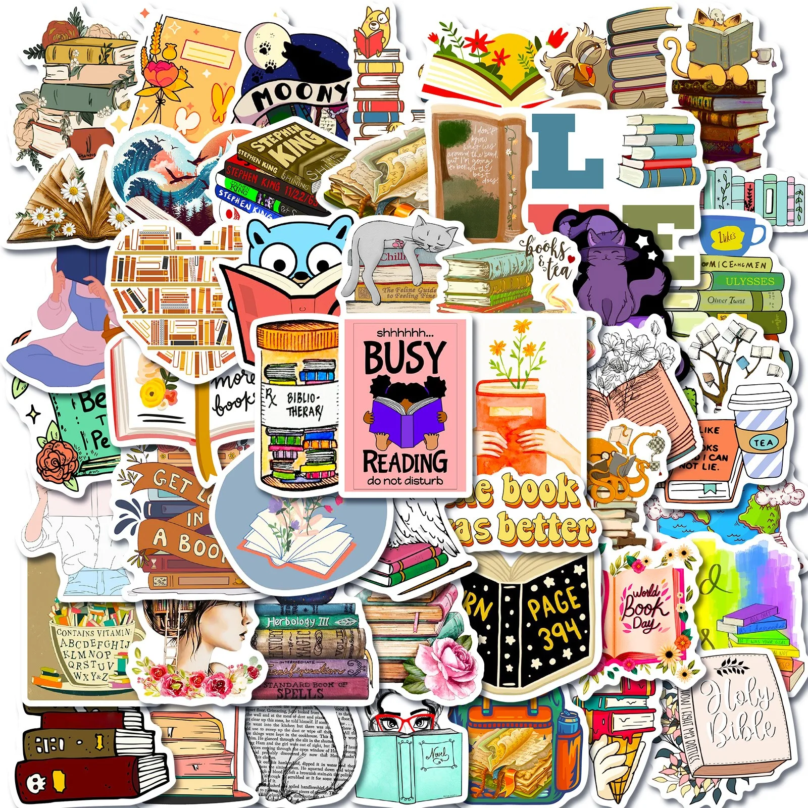 10/25/50pcs Graffiti Books Reading Stickers for DIY Decor Stationery Suitcase Water Bottle Phone Laptop Skateboard Scrapbooking