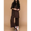 Combhasaki Womens Summer 2Piece Solid Color Outfits Set Short Sleeve Crew Neck Side Split T-Shirt+Loose Ankle-Length Capri Pants 4