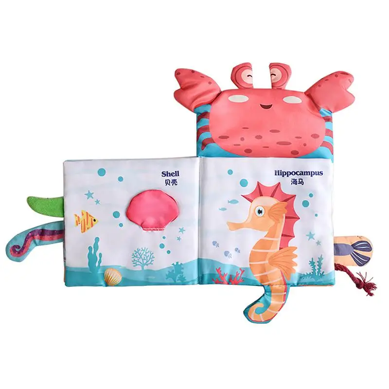 

Тканевая книга с морскими животными, книжки для младенцев, игрушки с рыбными хвостами, рабочая книга, мягкая игрушка для раннего развития