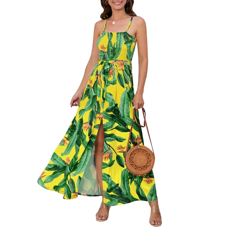 

Boho Maxi Dress Tropical Maxi Dress Vacation Spaghetti Strap Split Maxi Dress