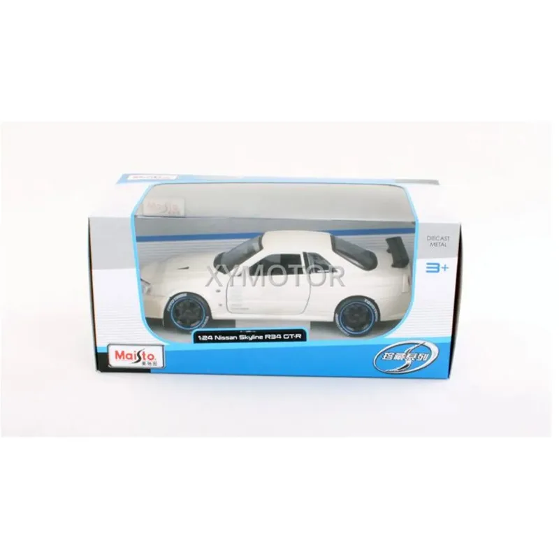 

Модели автомобилей Maisto 32538 1/24 для Nissan Skyline R34, литая модель автомобиля для девочек, подарки, белые украшения для дисплея, для мальчиков и девочек на день рождения