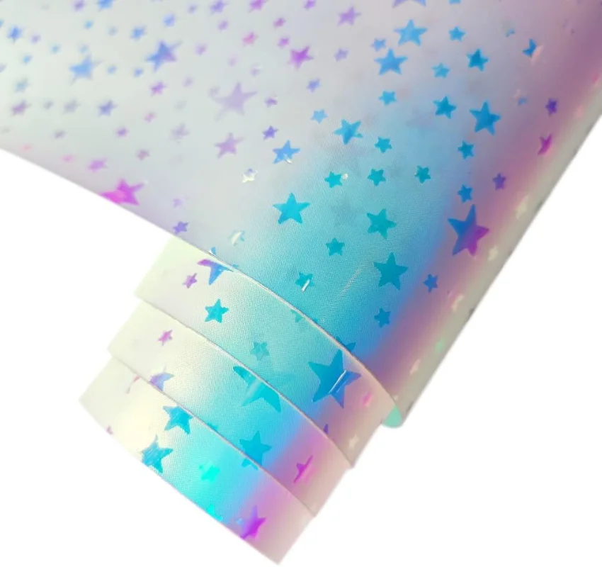 

Holographic Star Transparent TPU Super Clear Faux Leather Sheets 30x135cm Vinyl Fabric for Bows Earrings Bags DIY Crafts Making