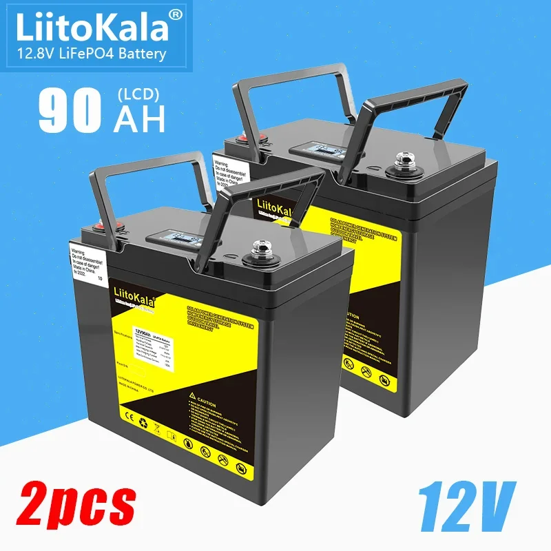 

2pcs LiitoKala 12V 90Ah Deep Cycle Lithium Ion Solar Battery Lifepo4 Pack for System 24V90Ah/12V180Ah