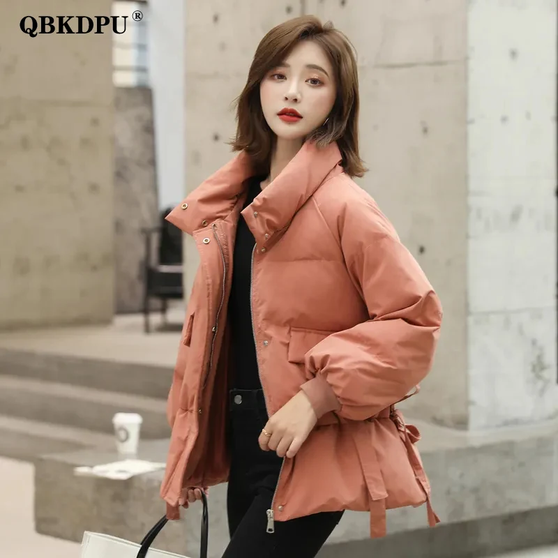 

Korean Fashion Loose Cotton Padded Jacket Women Elegant Stand Collar Zipper Short Coat Winter Thick Streetwear Parkas Outerwear