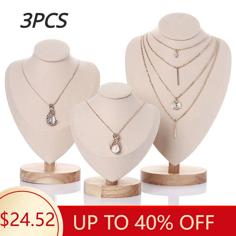 Jewelry Bust with Wooden Base Display Holder Stand Display Necklace Mannequin Model for Bedroom Retail Stores Countertop Shows