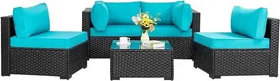 

5 Pieces Outdoor Patio Sectional Sofa Couch, Black PE Wicker Furniture Sets, Patio Conversation Sets